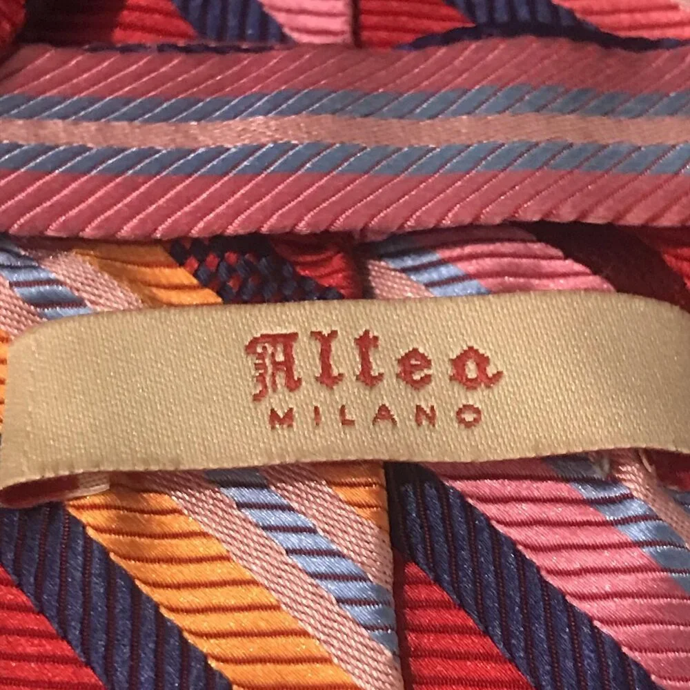 Altea‎ Milano Tie Mens Multicolor Striped Silk Handmade Italy Bold Formal 3x59in